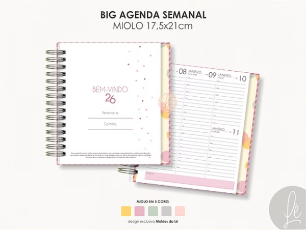 Miolo Big Agenda Visão Semanal 2026 (Moldes da Lê)