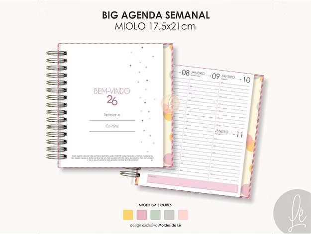 Miolo Big Agenda Visão Semanal 2026 (Moldes da Lê)