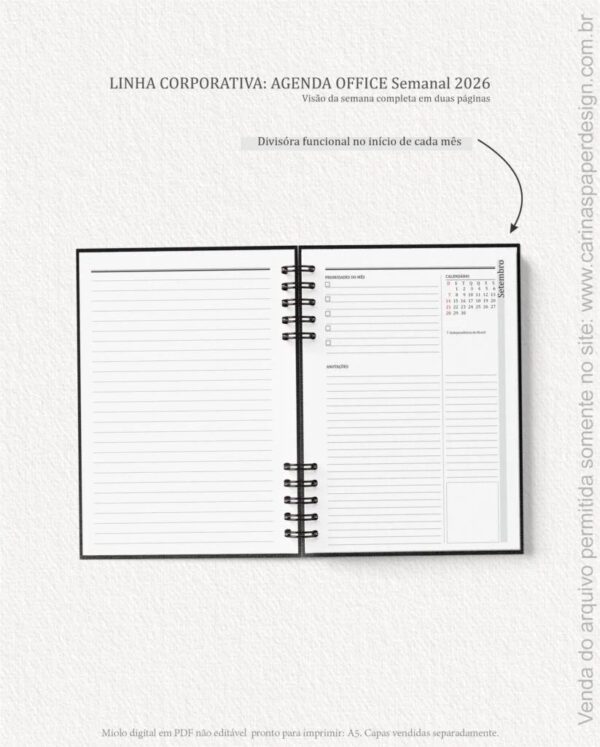 Miolo Agenda Office Semanal 2026 (Carinas Paper) - Imagem 4