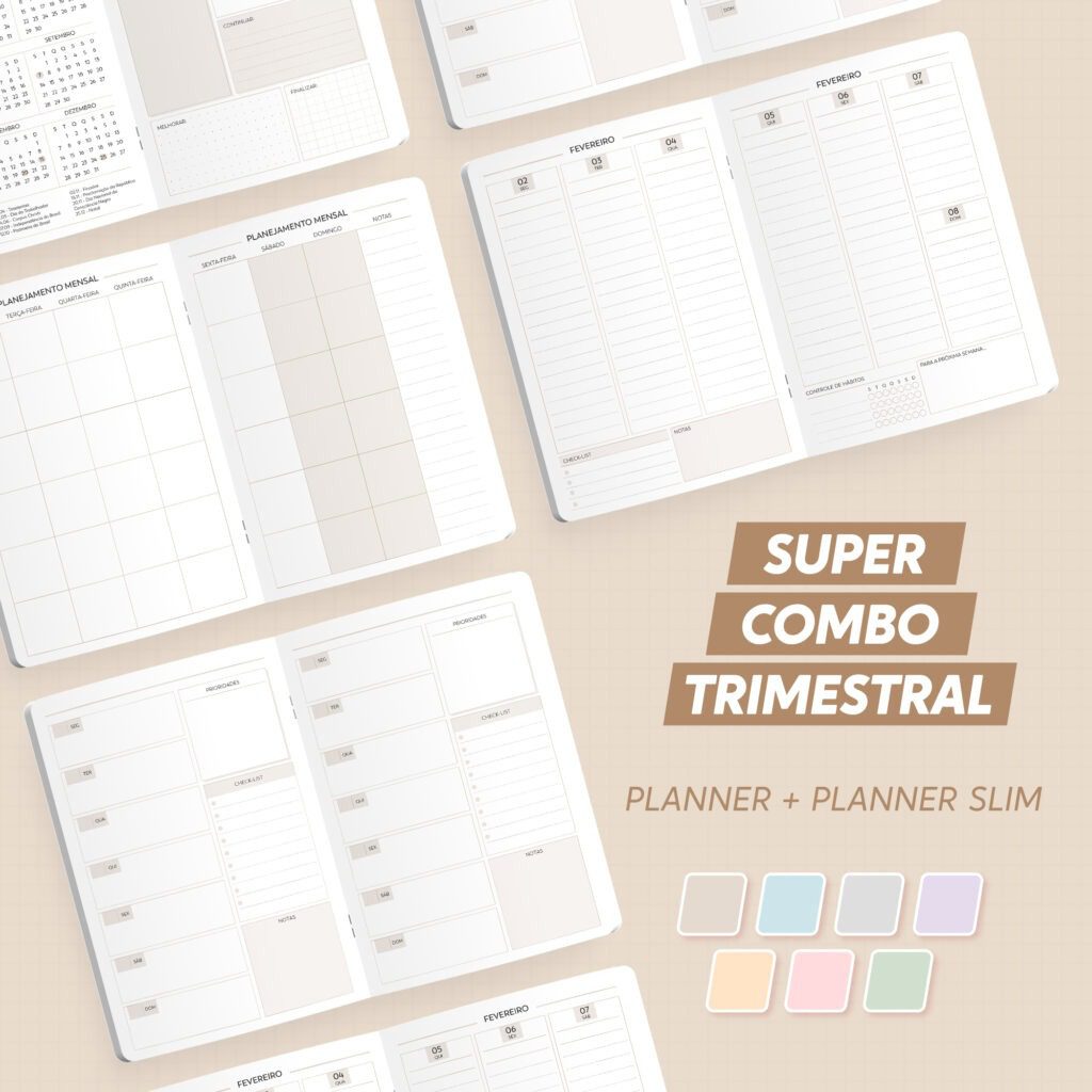 Super Combo Planner Trimestral + Trimestral Slim 2026 – Brochura (Nilmara)