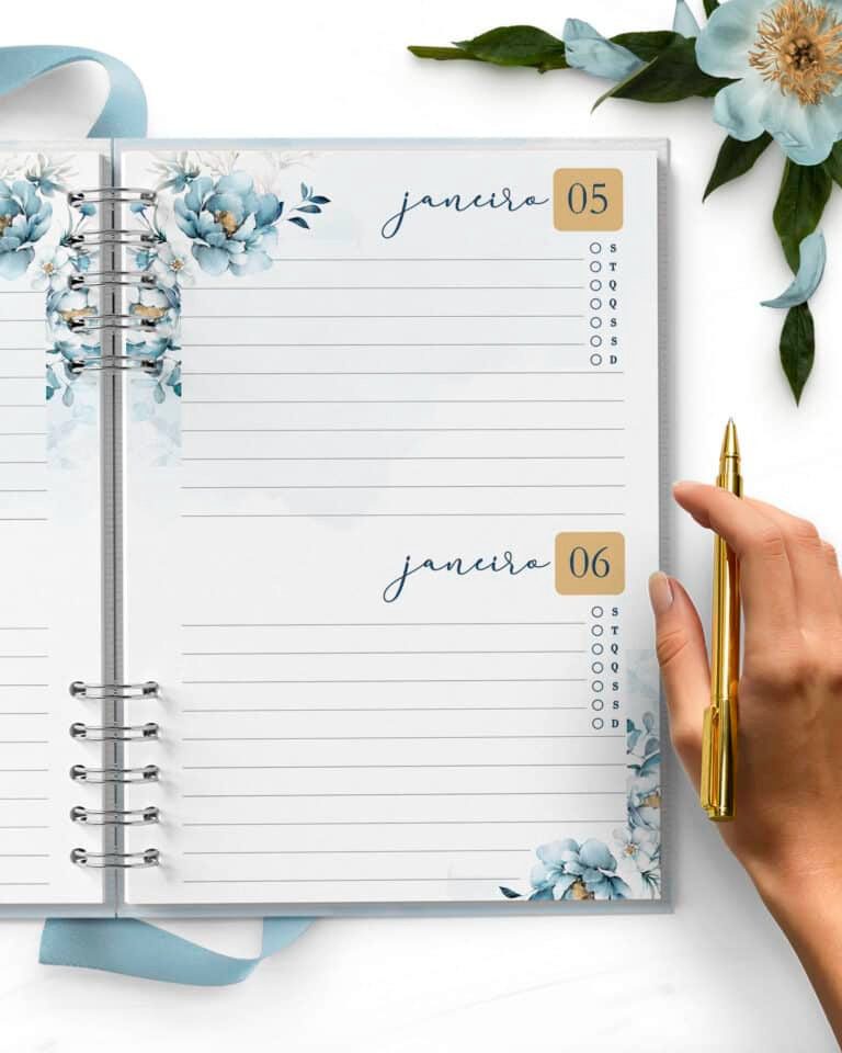 COMBO 8 Agendas 2026 e Permanente com/sem Versículo Floral Azul (Bicho Papel) - Imagem 7