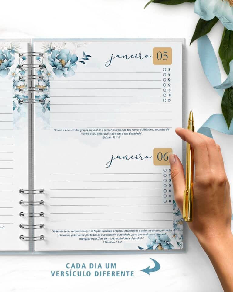 COMBO 8 Agendas 2026 e Permanente com/sem Versículo Floral Azul (Bicho Papel) - Imagem 6