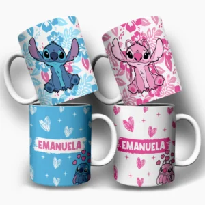 Stitch e Angel Nome – Artes Caneca