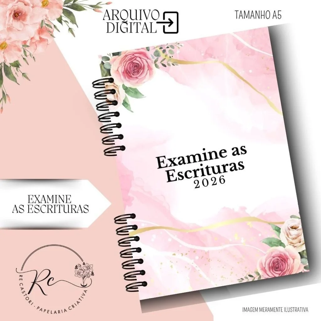Caderno Examine as Escrituras – Permanente 2026 – Floral Rosa (Rê Castori) - Imagem 4