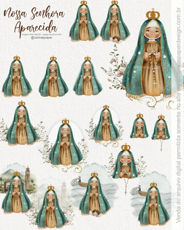 Ilustrações Nossa Senhora Aparecida 6 – Kit Digital (Carinas Paper) - Imagem 5