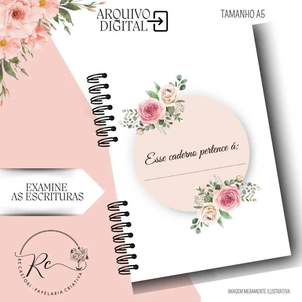 Caderno Examine as Escrituras – Permanente 2026 – Floral Rosa (Rê Castori) - Imagem 5
