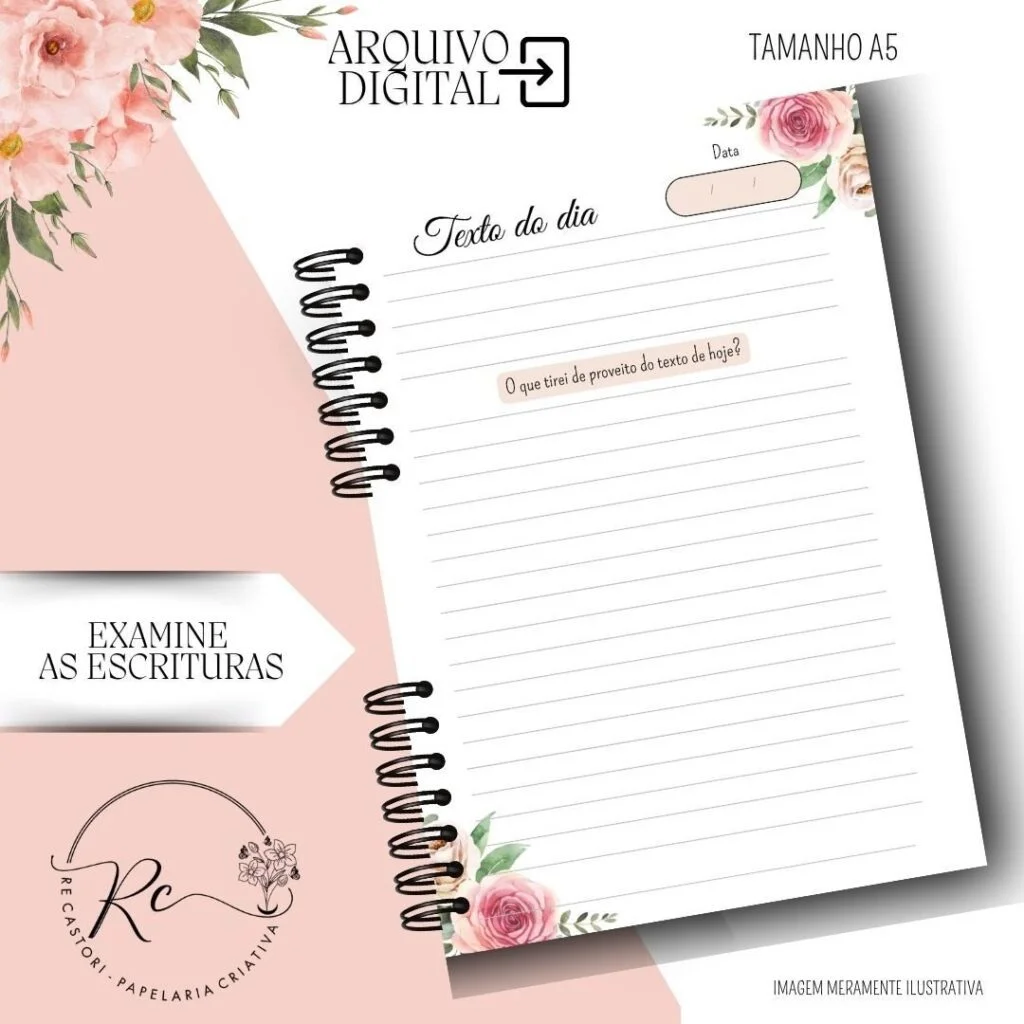 Caderno Examine as Escrituras – Permanente 2026 – Floral Rosa (Rê Castori) - Imagem 3
