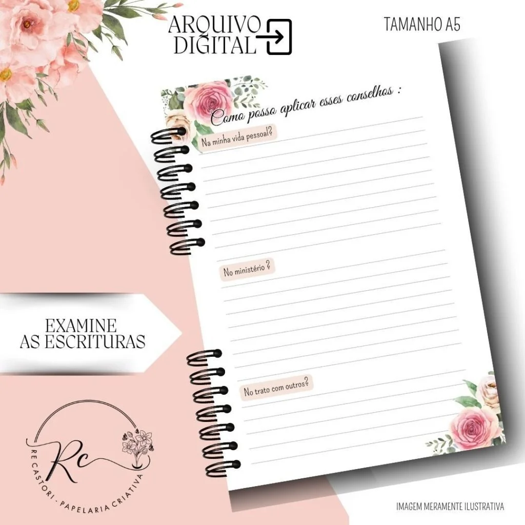 Caderno Examine as Escrituras – Permanente 2026 – Floral Rosa (Rê Castori) - Imagem 2