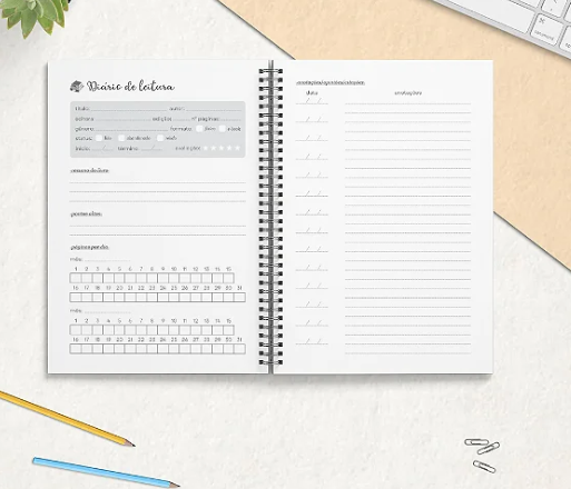 Miolo + Capa Diário de Leitura | ARQUIVO DIGITAL- make my memo - Imagem 2