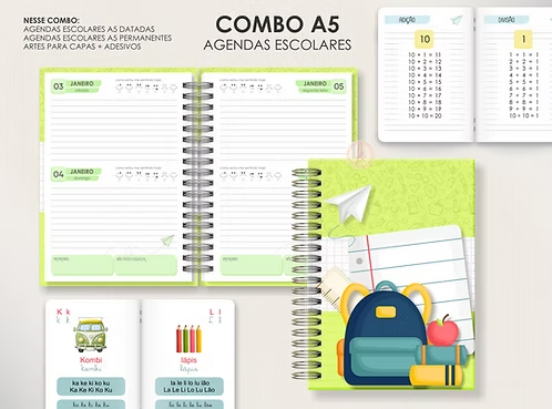 COMBO A5 – Agendas Escolares (Moldes da Lê)