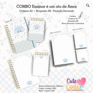 COMBO Ensinar é um Ato de Amor – Caderno A5 + Bloquinho A6 + Pack Papelaria Fofa