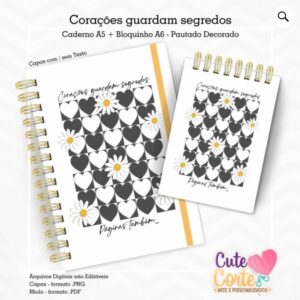 Caderno Pautado A5 + Bloquinho A6 – Corações Guardam Segredos
