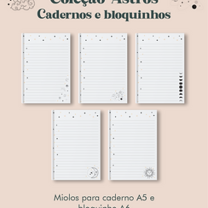 Caderno e bloquinho Costura Coleção Astros