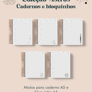 Caderno e bloquinho wire-o Coleção Astros