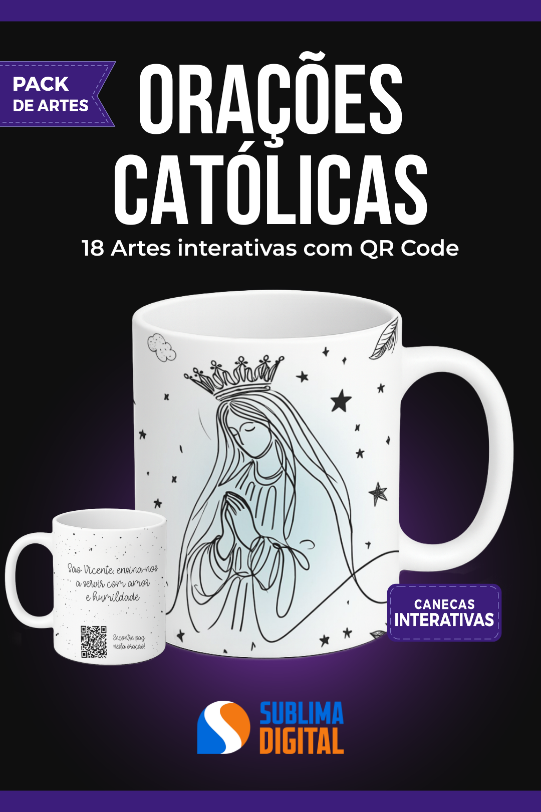 Religiosa com QR Code – Artes para Canecas