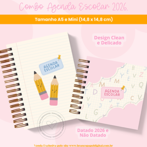COMBO Agenda Escolar e Infantil 2026 (Branco Papel)