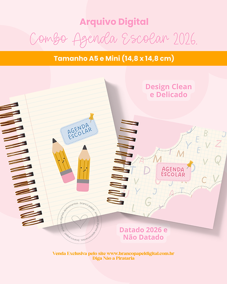 COMBO Agenda Escolar e Infantil 2026 (Branco Papel)