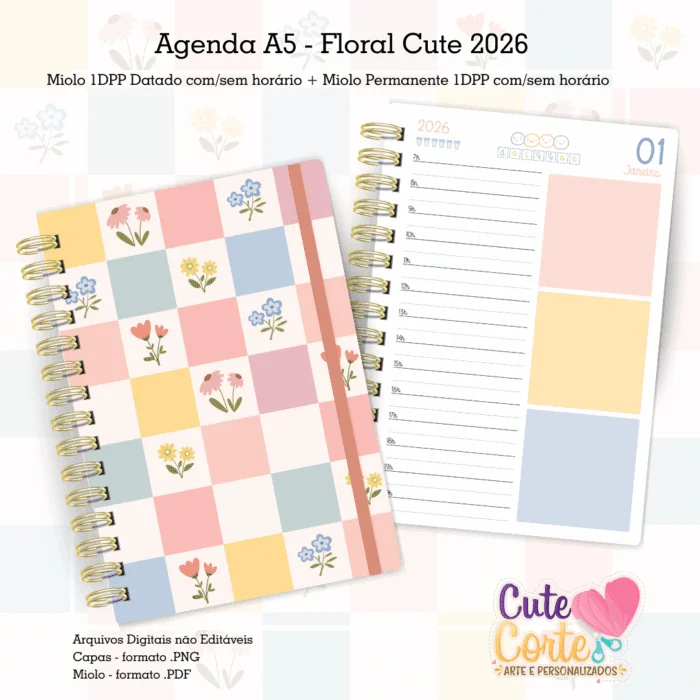 Agenda A5 – 2026 Miolos Datada e Permanente – 1DPP Floral Cute (Cute Corte) - Imagem 6