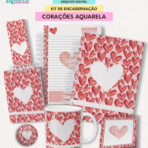 Coleção Corações Aquarela – Kit de Encadernação