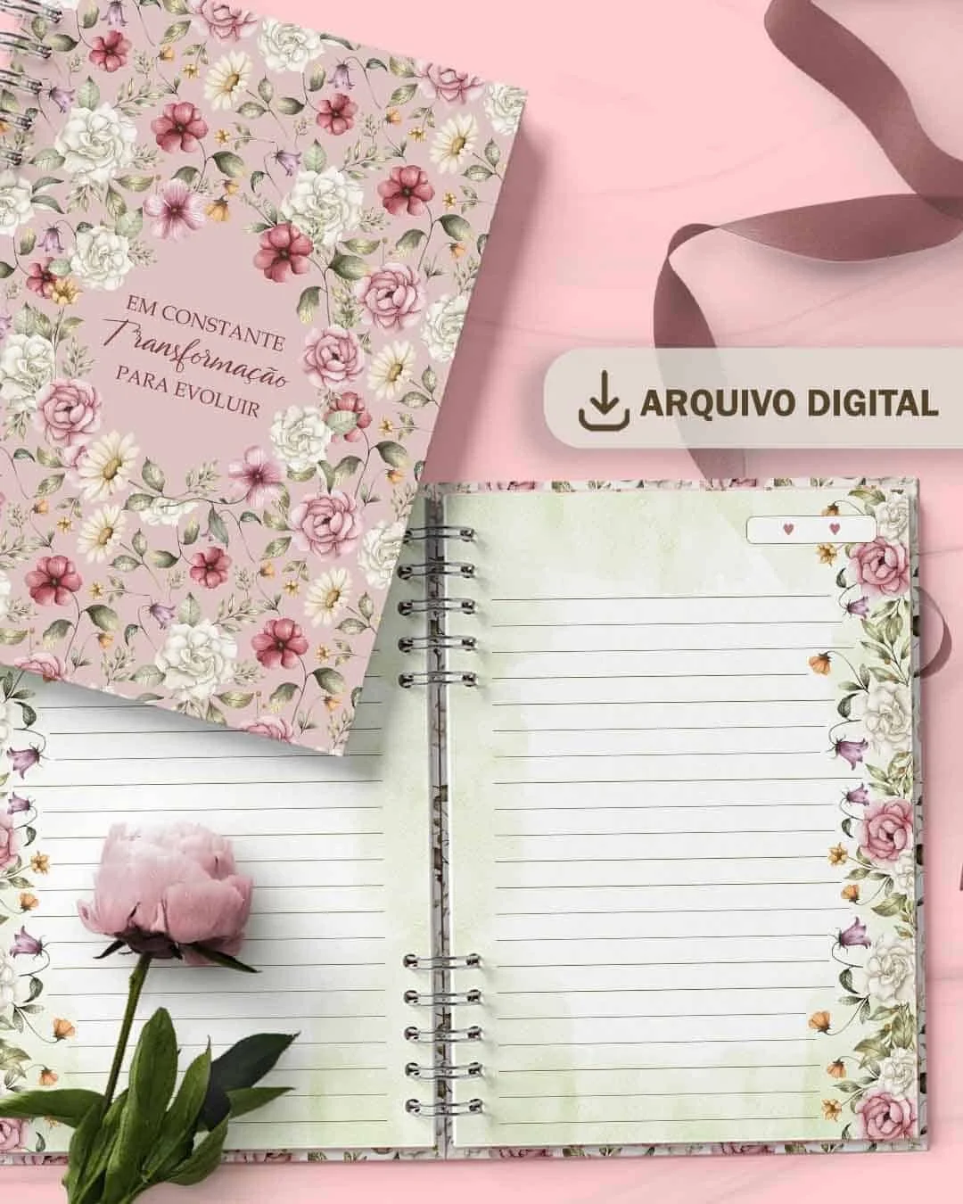 Kit 5 Capas e 5 Miolos Pautado Coleção Flores e Cores (Bicho Papel)