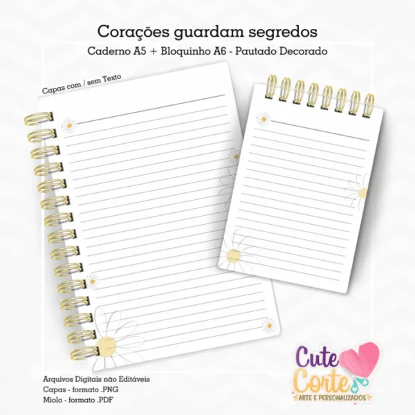 Caderno Pautado A5 + Bloquinho A6 – Corações Guardam Segredos - Imagem 4