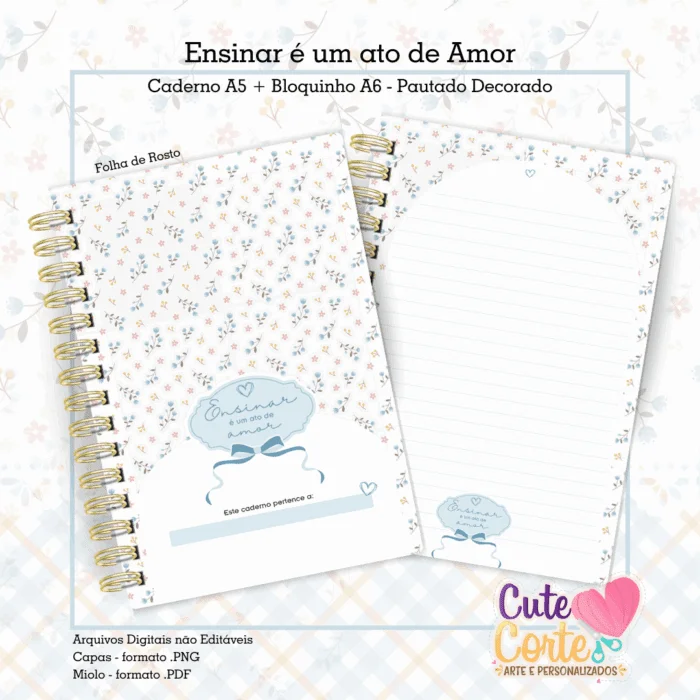COMBO Ensinar é um Ato de Amor – Caderno A5 + Bloquinho A6 + Pack Papelaria Fofa - Imagem 4