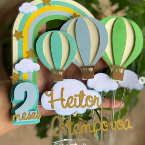 Arco iris e balão - Topo de Bolo