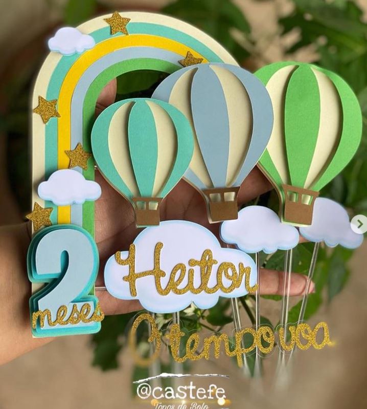 Arco iris e balão - Topo de Bolo