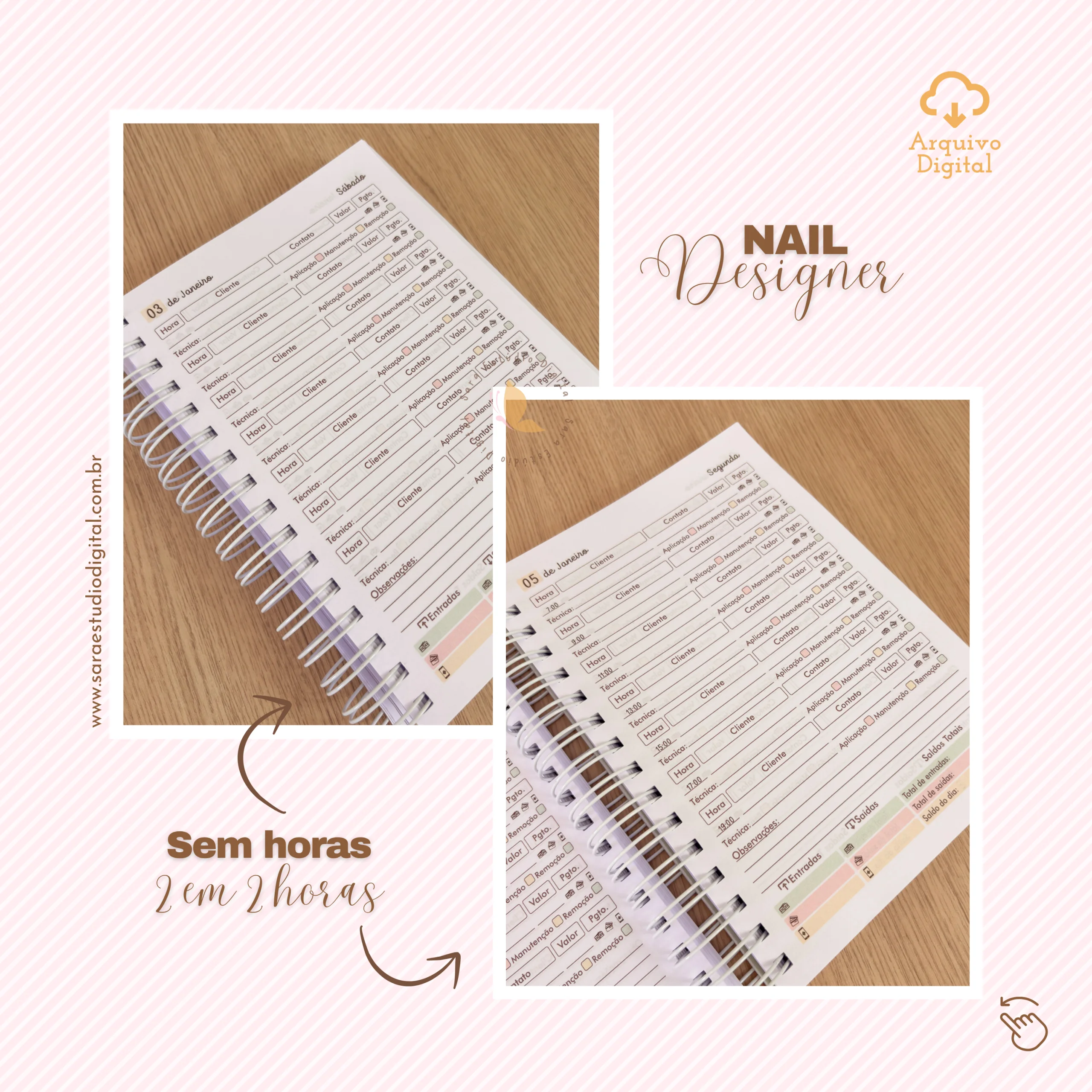 Agendamentos Nail Designer 2026 – 8 cores (Sara Estúdio)