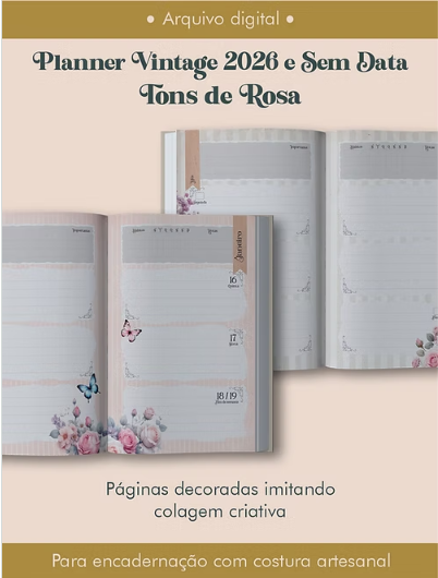 Planner Vintage Tons de Rosa Costura (somente o miolo) - Imagem 3