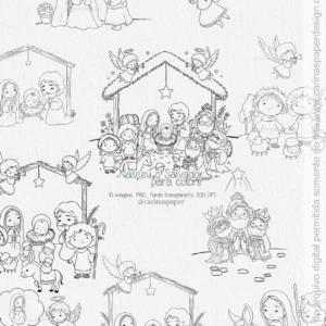 Kit Digital Ilustrações Colorir PNG Nasceu o Salvador