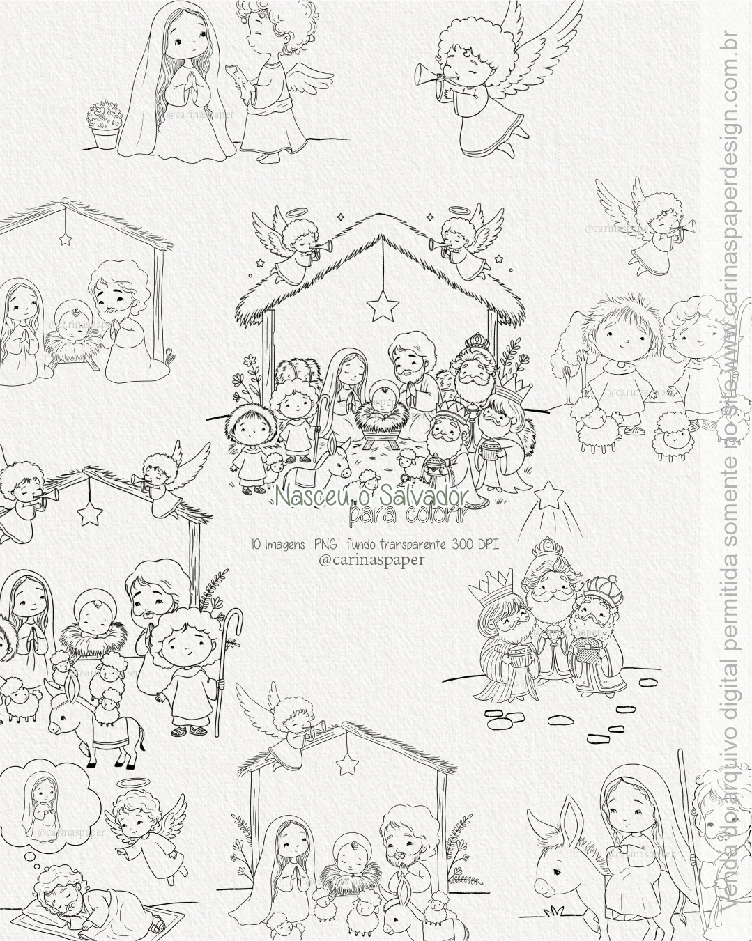 Kit Digital Ilustrações Colorir PNG Nasceu o Salvador