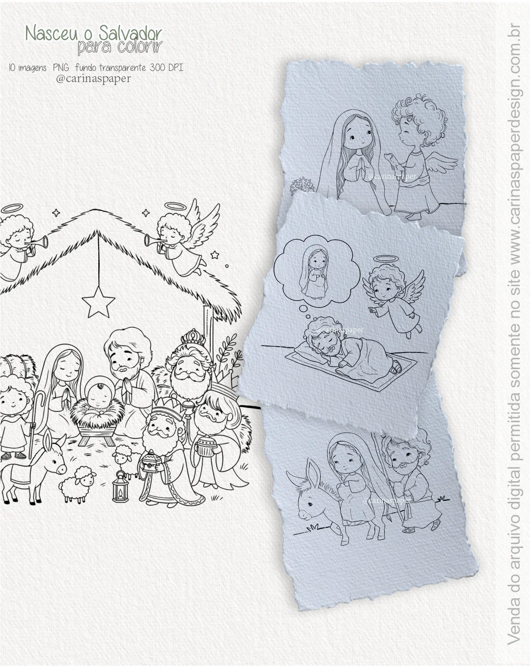 Kit Digital Ilustrações Colorir PNG Nasceu o Salvador - Imagem 6