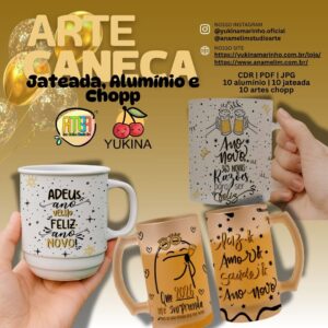 Arte Caneca Ano Novo Chopp, Jateada, Alumínio