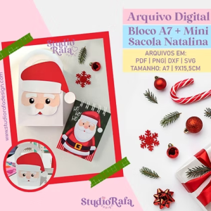 Kit Natal Bloco A7 + Mini Sacola Papai Noel (arquivo digital)