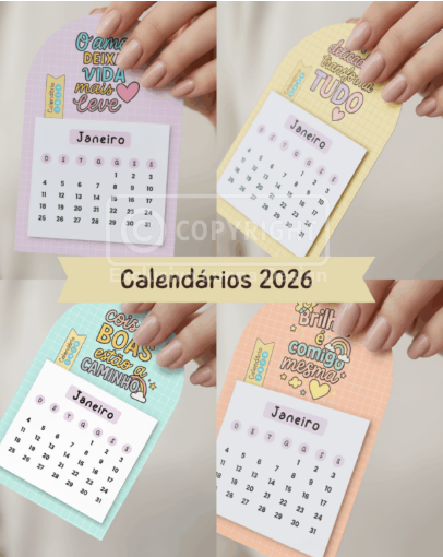 Calendário 2026 fofo frases motivacionais
