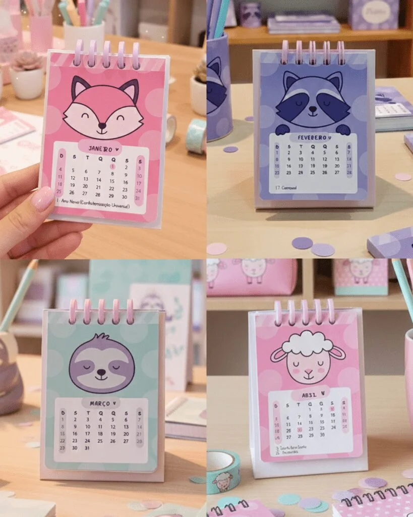 PDF Calendário 2026 para Imprimir – Bichinhos Estilo Kawaii - Imagem 3