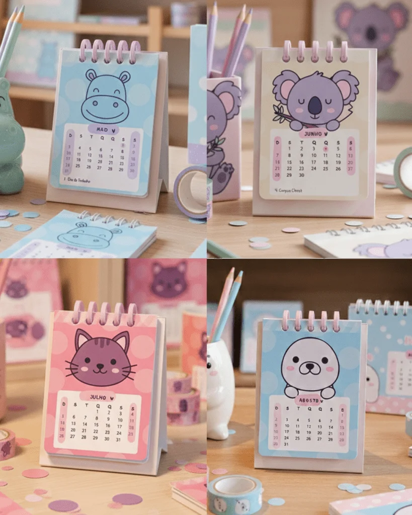 PDF Calendário 2026 para Imprimir – Bichinhos Estilo Kawaii