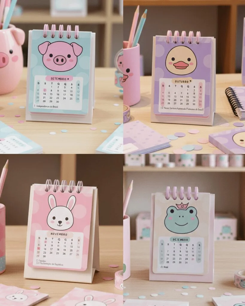 PDF Calendário 2026 para Imprimir – Bichinhos Estilo Kawaii - Imagem 4