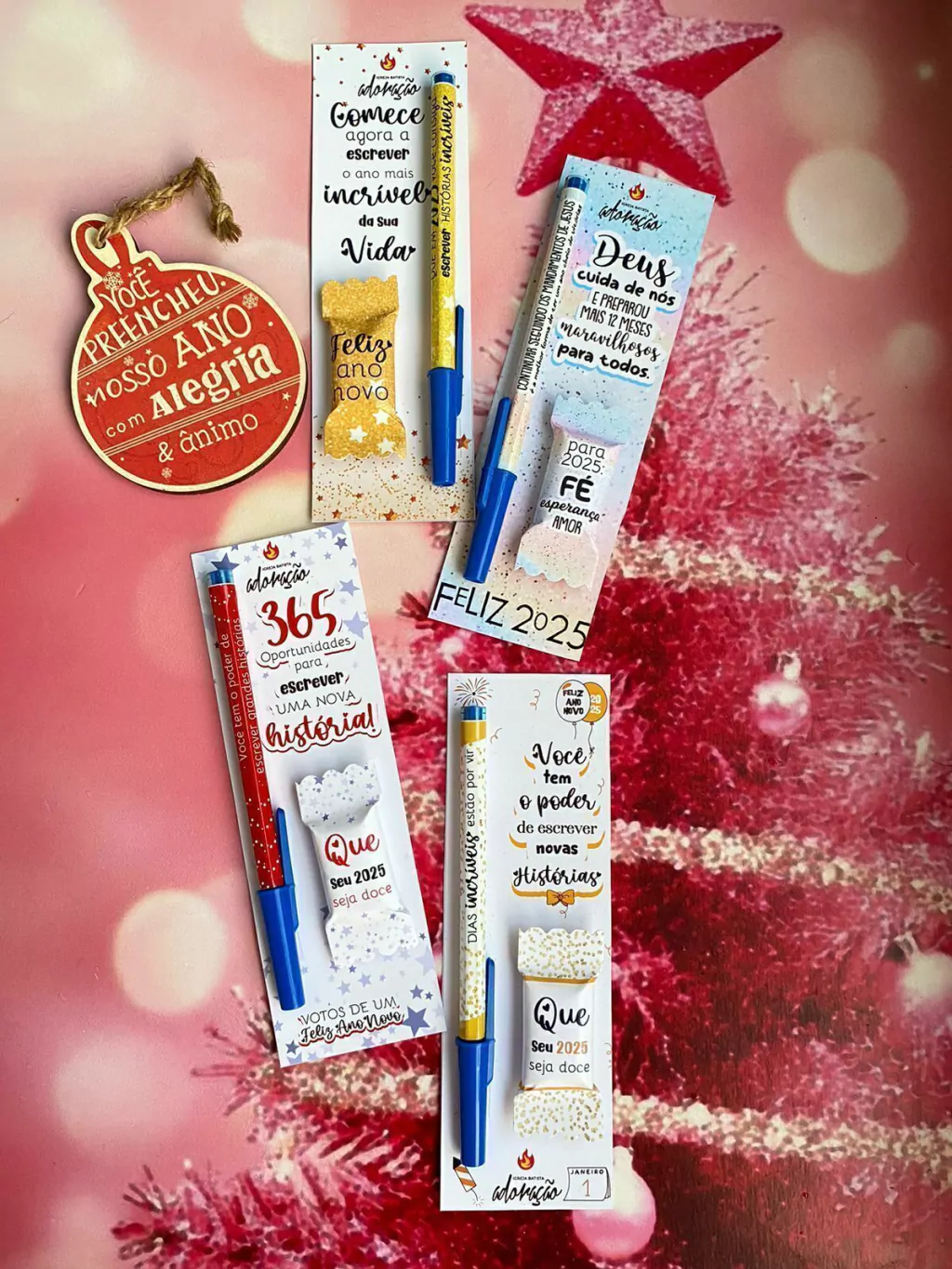 COMBO Cartão com Lápis e Balinha Ano Novo 2026