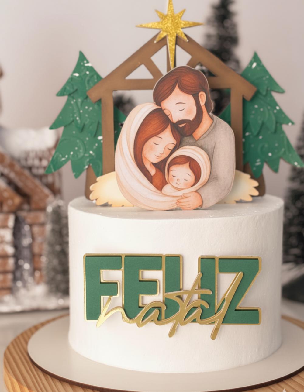 Feliz Natal Jesus Aquarela – Topo de Bolo