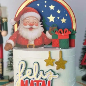 Feliz Natal Papai Noel Aquarela – Topo de Bolo