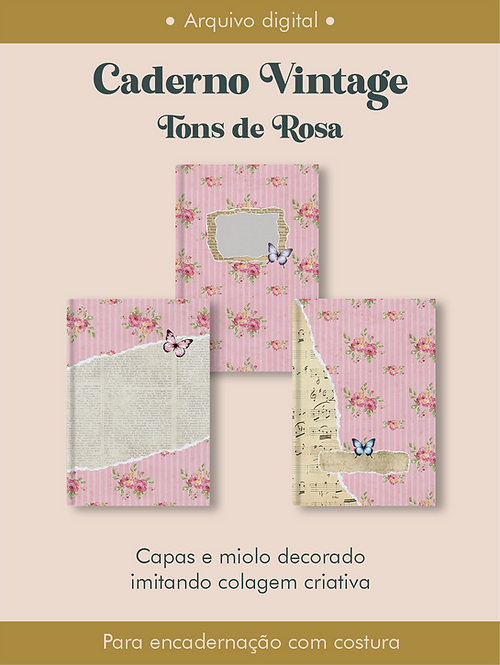 Caderno Vintage Tons de Rosa Costura - Perfeito Miolo