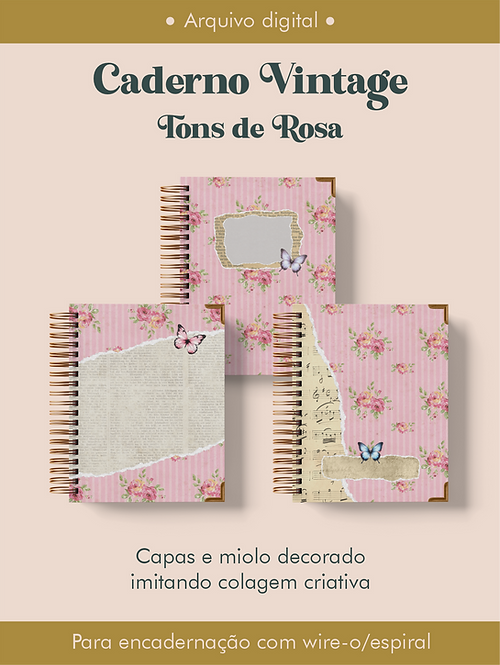Caderno Vintage Tons de Rosa Wireo - Perfeito Miolo