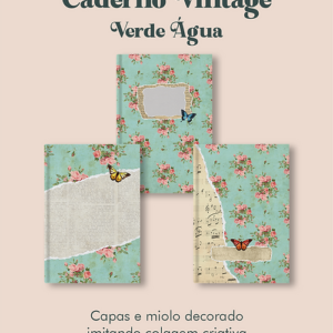 Caderno Vintage Verde Água Costura- Perfeito Miolo