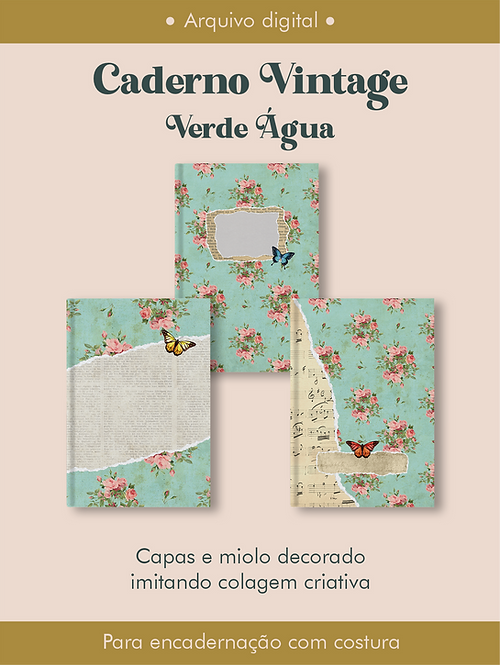 Caderno Vintage Verde Água Costura- Perfeito Miolo