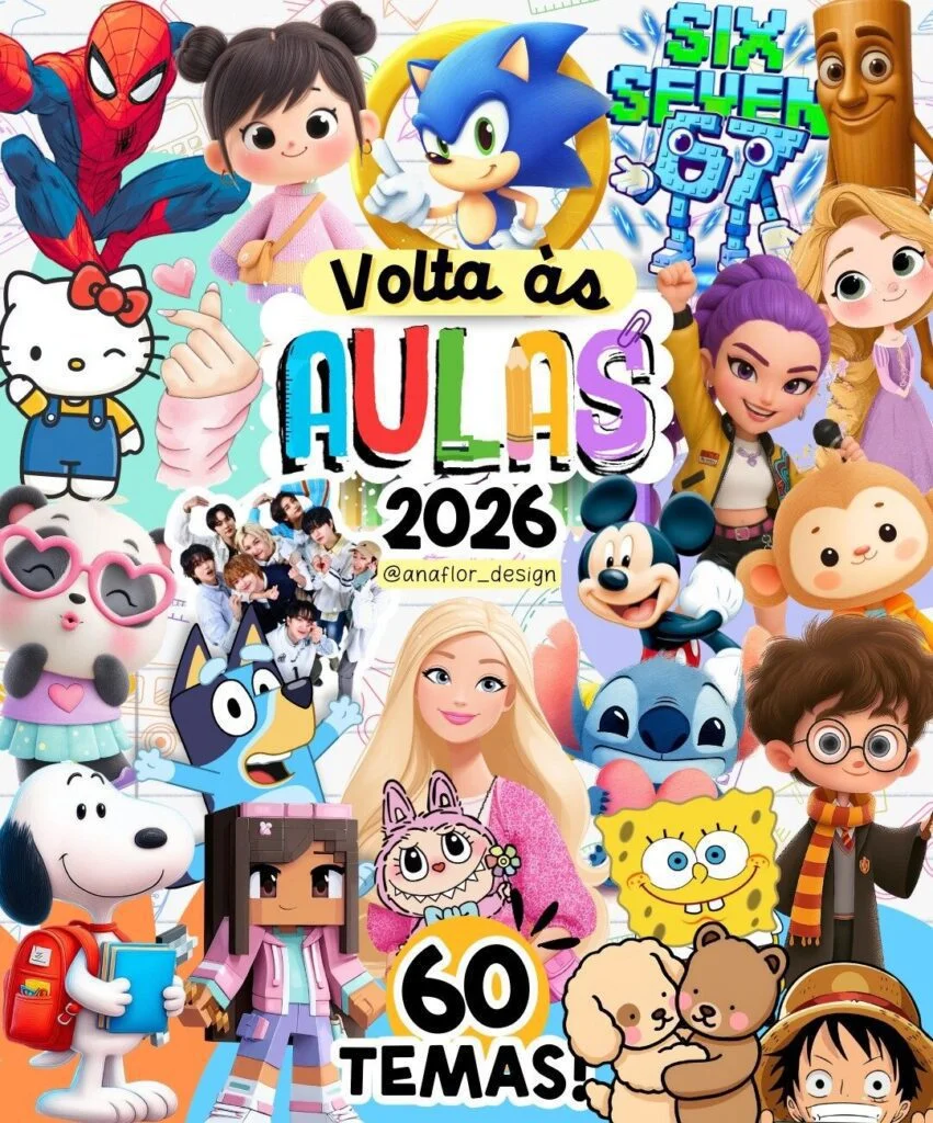 Volta às Aulas 2026 | Etiquetas Escolares | 60 TEMAS (Ana Flor)