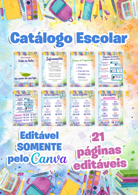 Catálogo Volta às Aulas – Editável no Canva